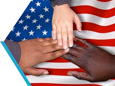 American Flag with Children's hands helping families
